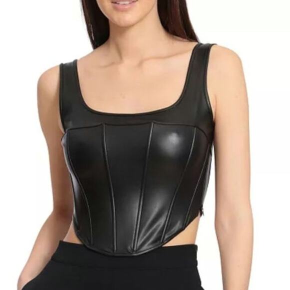Avec Les Filles Women's size M Faux-Leather Whimsigoth Witchy Seamed Bustier Top - Picture 9 of 12